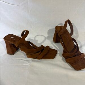 Elegant Brown Strappy Block Heel Sandals